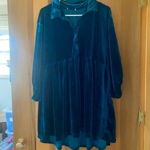 Umgee Teal Velvet Midi Dress